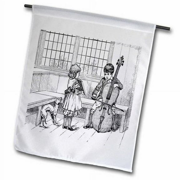 3dRose, Vintage Music Lessons With Boy Girl n Dog, 18 x 27 inch Garden Flag