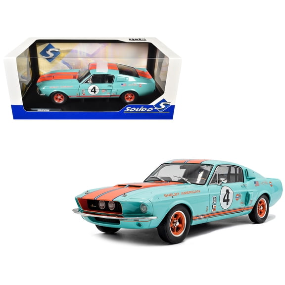 1967 Shelby GT500 #4 "Gulf Racing Tribute" Light Blue with Orange Stripes 1/18 Diecast Model Car by Solido