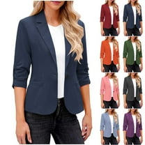 Bovxnpu Womens Casual Blazer Jacket Business Casual Outfits for Work, Long Sleeve Open Front Work Office Blazer Lapel Button Jacket, Womens Casual Solid Suit Top M