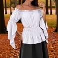 thumbnail image 2 of Simua Women's Renaissance Shirt Ruffle 3/4 Sleeve Off The Shoulder Pleated Blouse Dressy Tops, 2 of 10