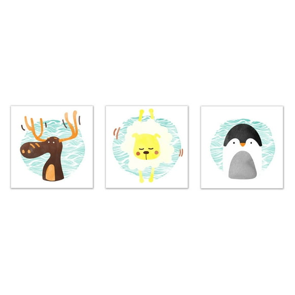 3PCS Canvas Wall Art Painting Lovely Cartoon Animals Printed Pictures for Home Room Decor