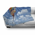 thumbnail image 3 of Blue Sky Soft Flannel Fleece Throw Blanket, Picturesque of a Colorful Hot Air Balloon Flying Through Adventurous Theme, Cozy Plush for Indoor and Outdoor Use, 50" x 60", Multicolor, by Ambesonne, 3 of 6