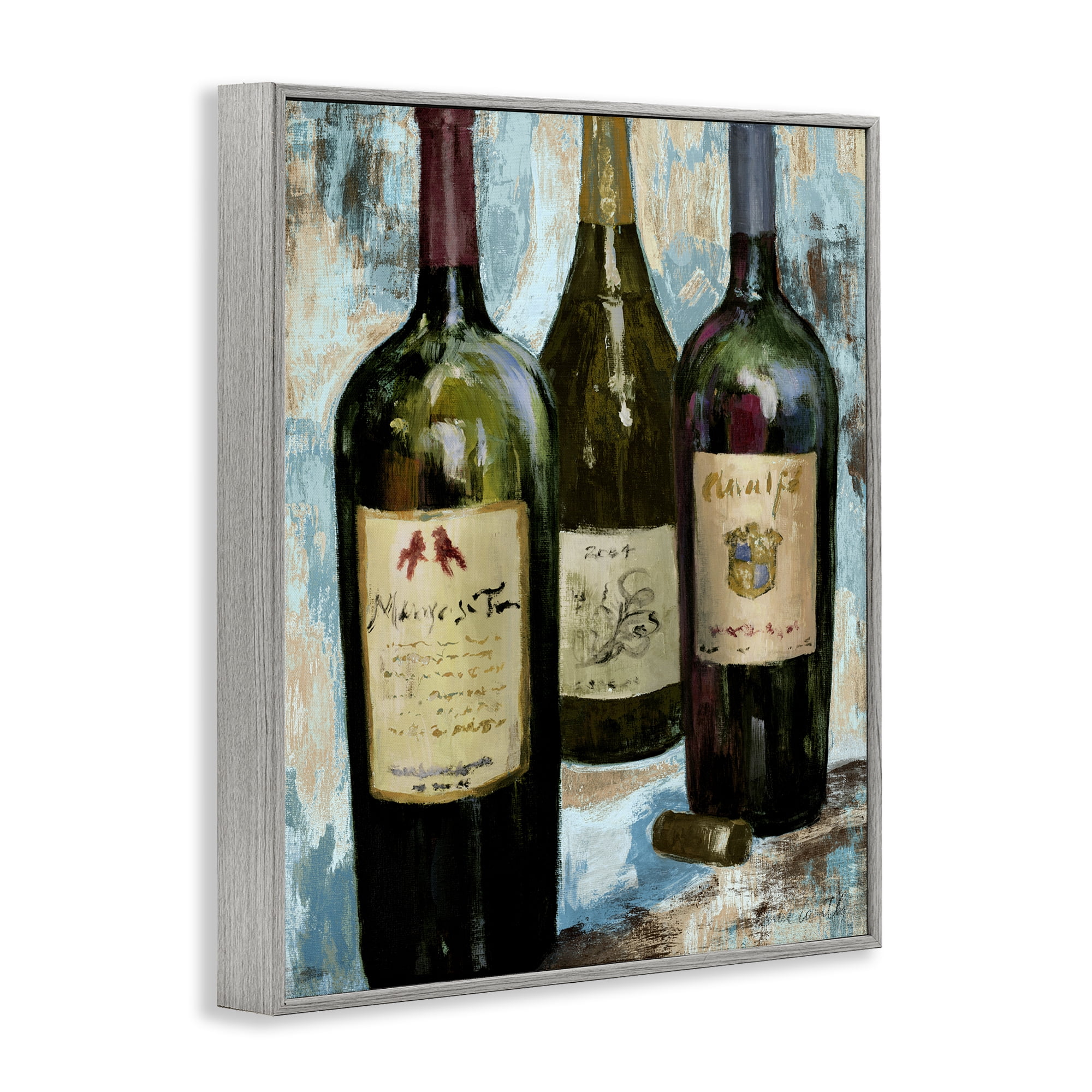 Stupell Industries Labeled Wine Bottle Trio Gray Framed Giclee Art, design by Lanie Loreth