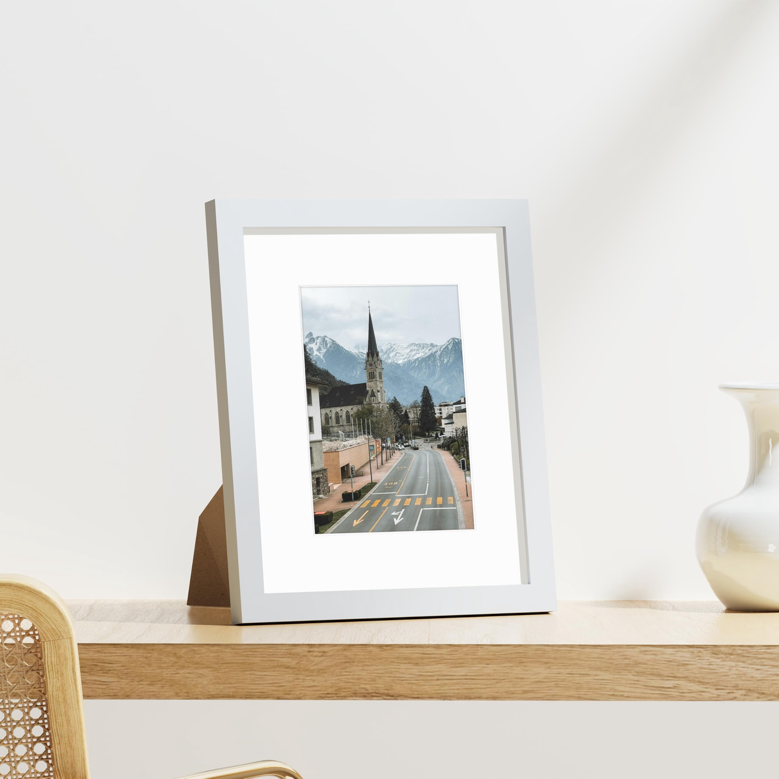 decorUhome 8x10 White Picture Frame Set of 9, Display 5x7 Pictures with Mat or 8x10 without Mat, Photo Frames for Wall or Tabletop