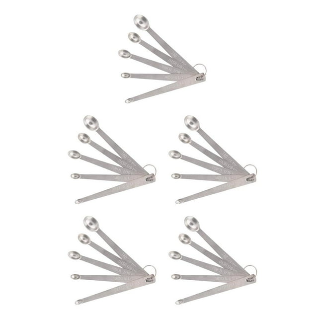 Bewildely Paquete de 5 cucharas medidoras de acero inoxidable, cucharas de cocina con mango largo, herramientas de medida, restaurante, cabeza redondeada Type2 NO2 Bewildely CBP432913