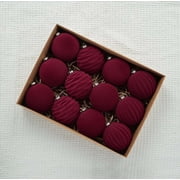 Twfbrm Velvet Christmas Balls 12ct Burgundy Red Flocked Christmas Tree Ball Ornaments Plastic Balls Xmas Decorative Hanging Ornaments Christmas Tree Decoration 6cm/2.36