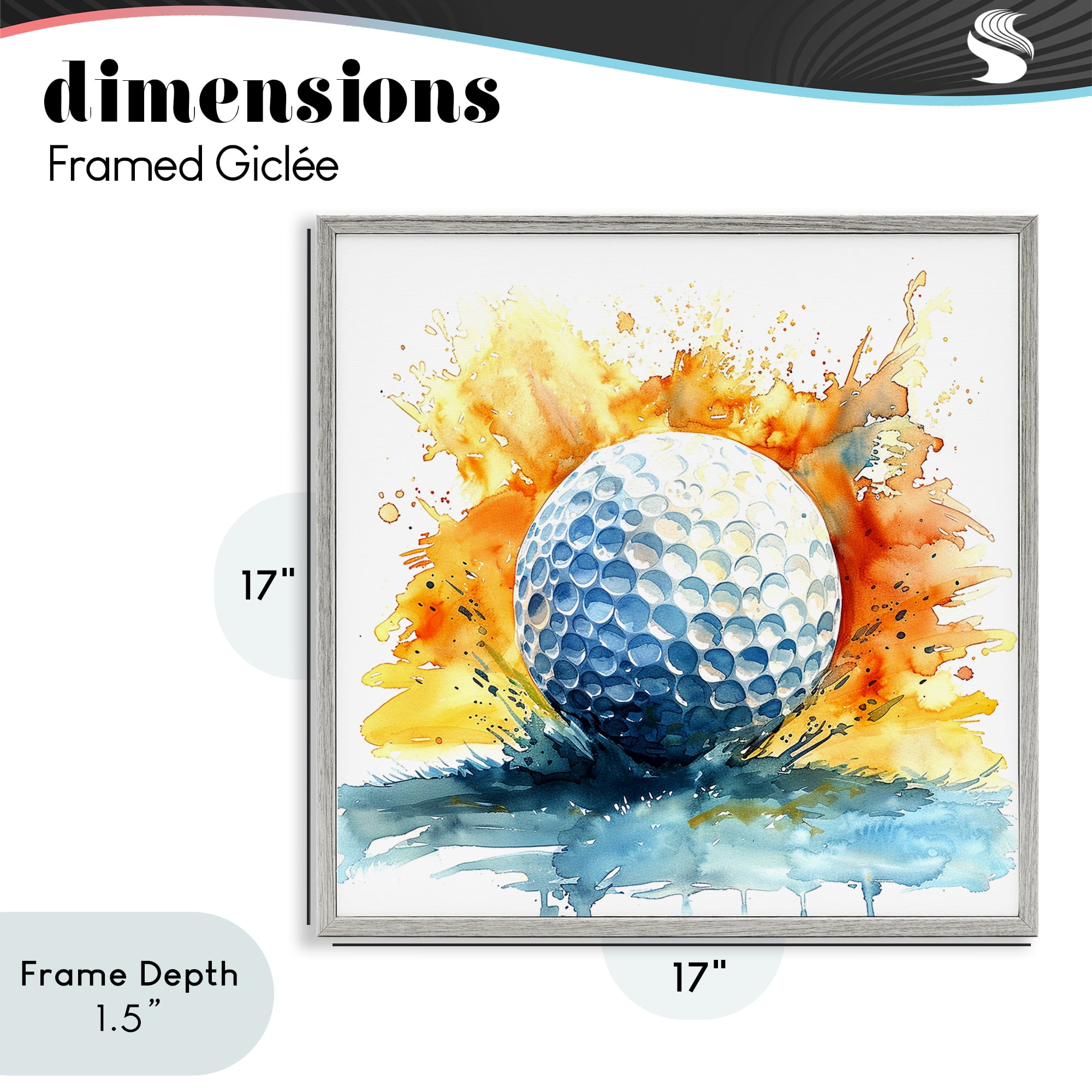 Stupell Industries Golf Splash Watercolor Burst Gray Framed Giclee Art, design by LSR Design Studio