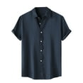thumbnail image 2 of Ecqkame Men's Casual Short Sleeve Turndown Collar Shirt Summer Top Solid Color Button Up Beach Blouse B-Navy XL, 2 of 9