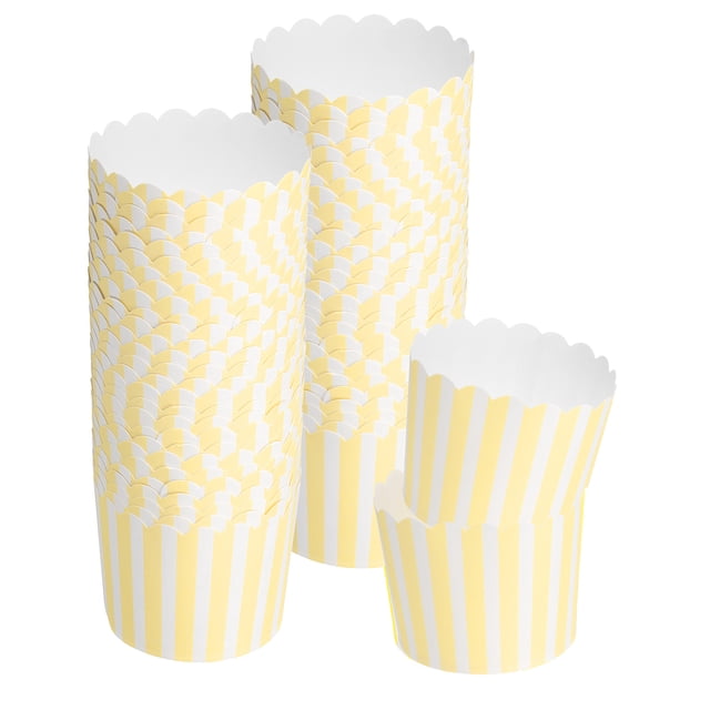 50 piezas de fundas para cupcakes para bodas, tazas de papel para hornear y forros para muffins para cumpleaños (amarillo y blanco)