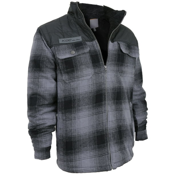 VKWEAR - Men's Heavyweight Flannel Zip Up Fleece Lined Plaid Sherpa ...