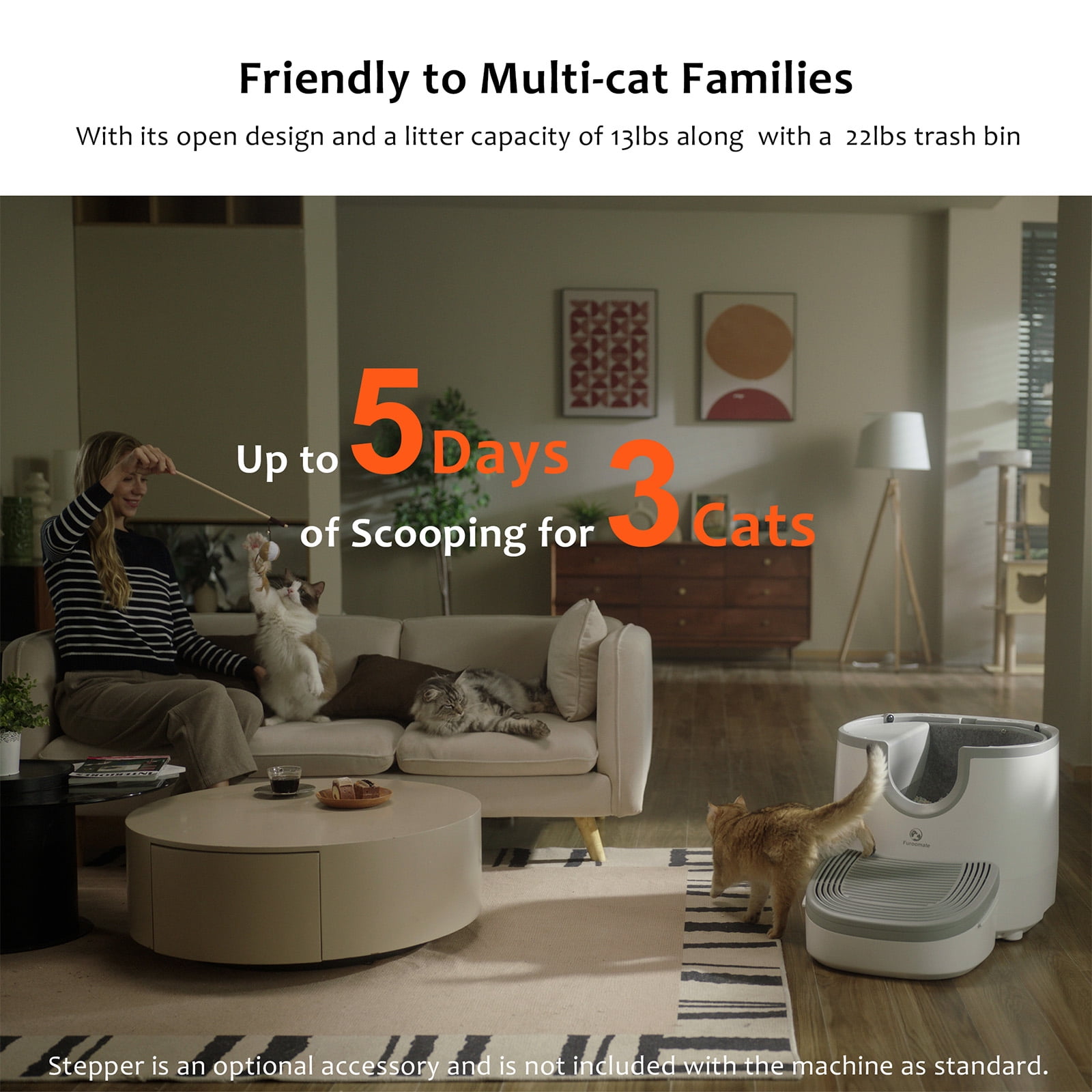 Furoomate Self cleaning Cat Litter Box, Large Capacity Automatic Open Top Design for Multiple Cats with Advanced Safety Features