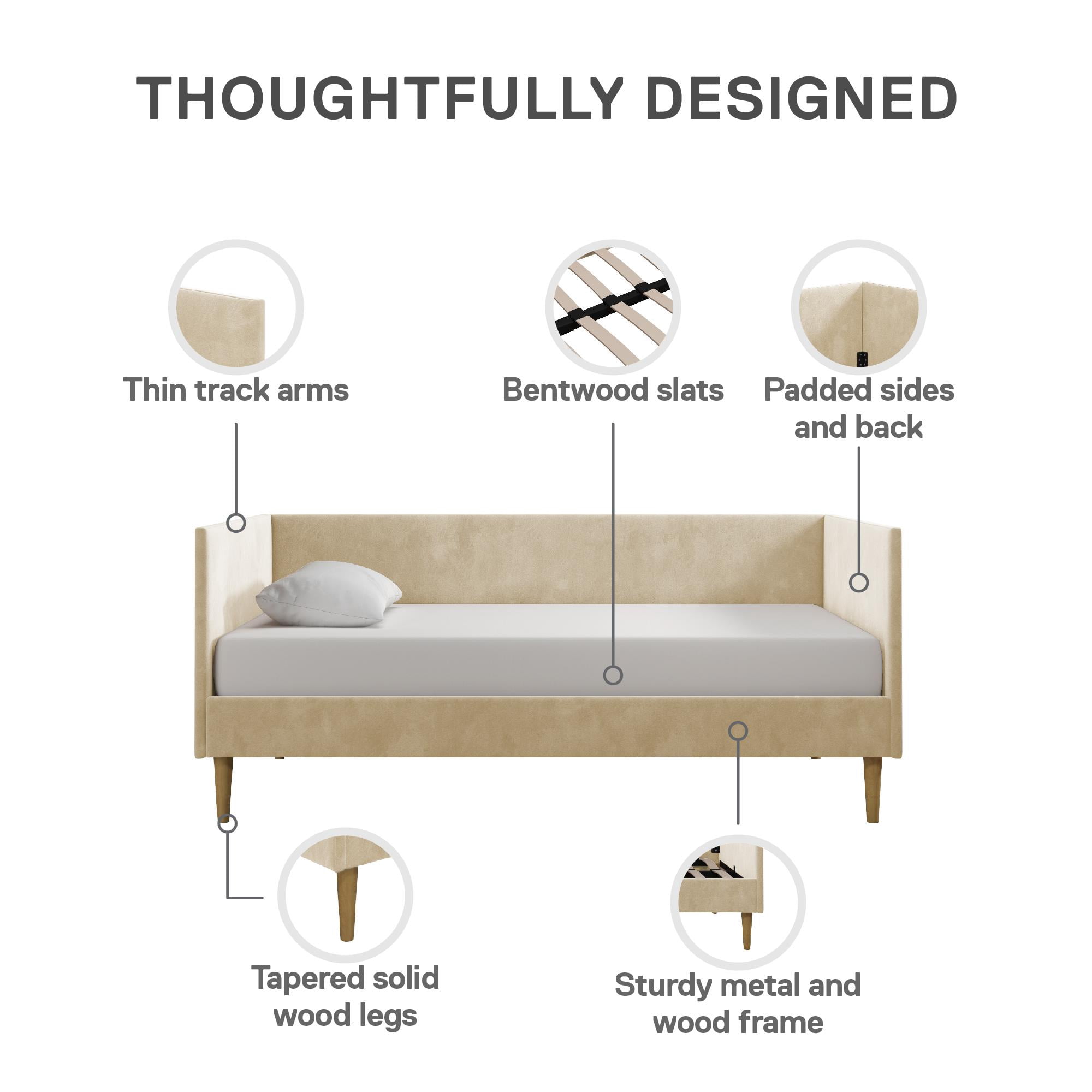 DHP Franklin Mid-Century Upholstered Daybed Frame, Tan Velvet, Twin