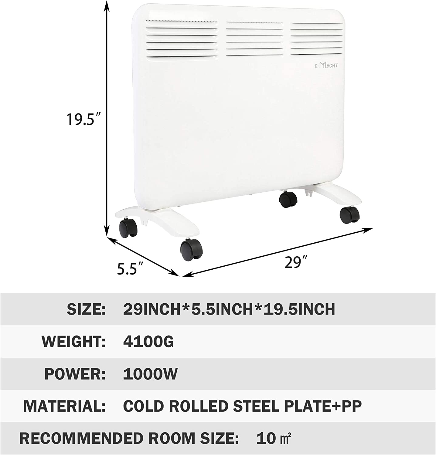 750W Indoor Electric Space Heater Full Room Convection Heater Quiet Panel  Heater Room Wamer, Freestanding with Wheels/Wall Built-up, Adjustable LED  Digital Thermostat - Walmart.com