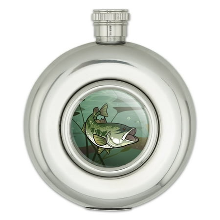 

Bass Fish Swimming in River Round Stainless Steel 5oz Hip Drink Flask