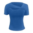 thumbnail image 5 of FUYUDY Women Tshirts Summer Asymmetrical Hem Fitted Short Sleeve T-Shirt Casual Basic Tee Tops For Daily Wear Classic Female Solid Color Dailywear, 5 of 6