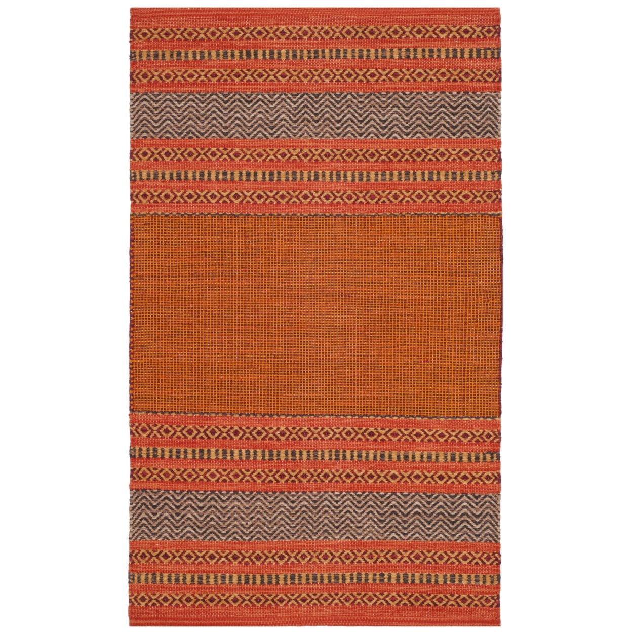 SAFAVIEH Montauk Jobeth Striped Soft Braided Cotton Area Rug, Orange/Red, 10' x 14'