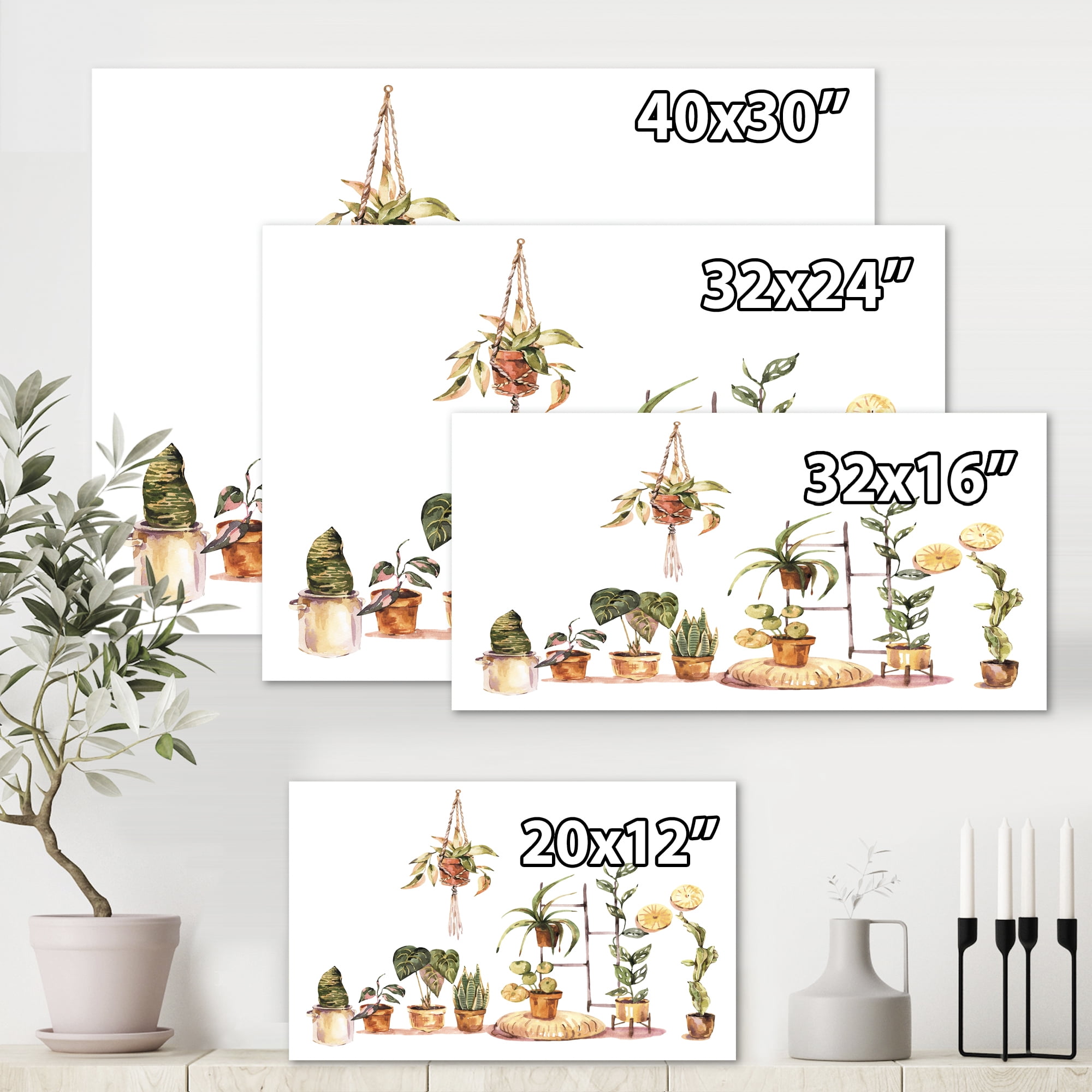 Designart ' Indoor House Plants Urban Jungle in Flowerpots II ' Traditional Canvas Wall Art Print