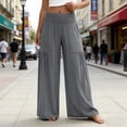 thumbnail image 5 of VBVC Women's Smocked Linen-Look Waisted Pants,Pleated Wide Leg Trousers For Women,Ladies Lightweight Sweatpants with Pockets,Gray,S-2XL, 5 of 7