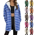 thumbnail image 6 of Fmbrln Women Long Fleece Jackets Full Zip Up Long Sleeve Stripe Print Hooded Jackets Fall Winter Thickened Warm Outwear with Pockets, 6 of 6