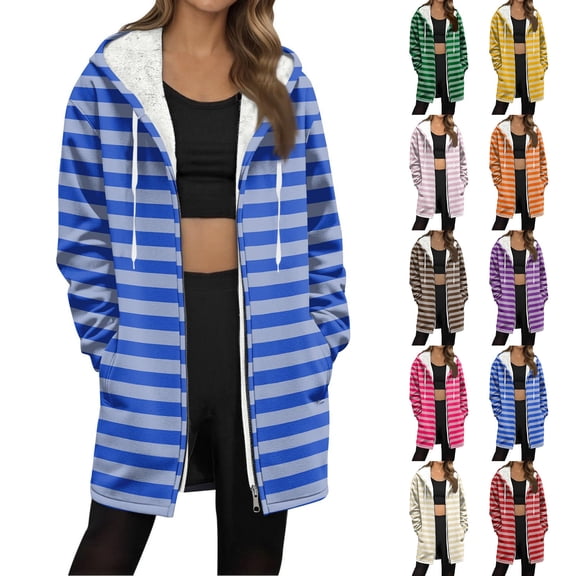 jobturf Winter Coats for Women Thickened Warm Fleece Lined Lightweight Jacket Fall Fashion Drawstring Zip up Hoodie Casual Outerwear with Pockets