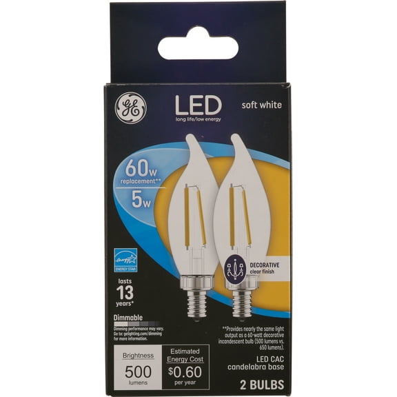 GE LED 60 watt Equivalent Decorative Candle Soft White Dimmable LED Light Bulb