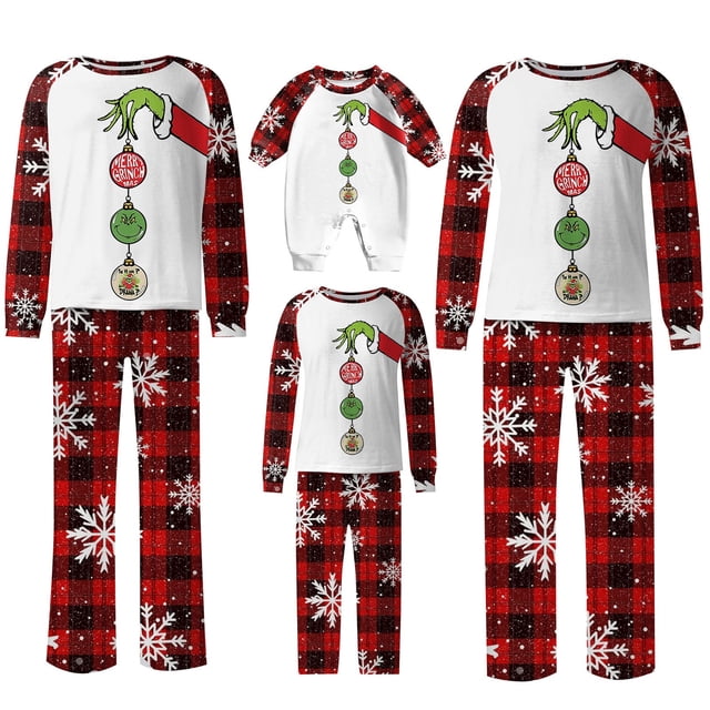 Conjuntos de pijamas navideños familiares a juego Grinch 2024, pijama de Grinch con parte superior y pantalones de pijama a cuadros, pijama de Grinch para niños y adultos para la familia, Hombres S