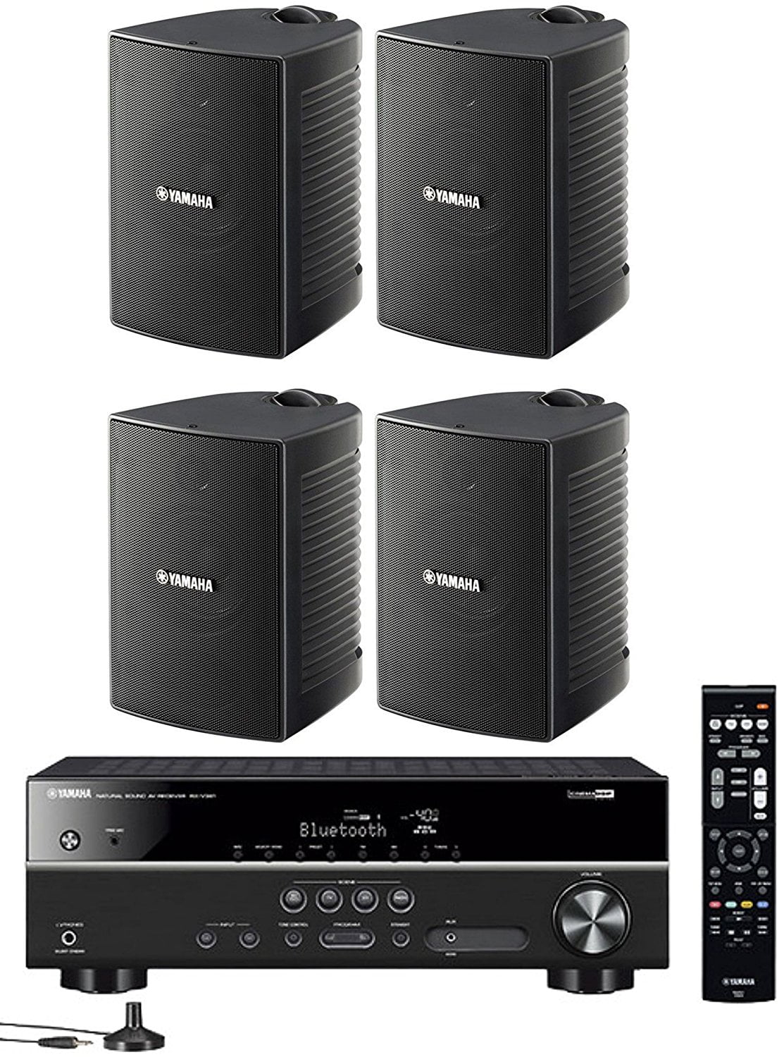 Yamaha 5.1-Channel Wireless Bluetooth 4K A/V Home Theater Receiver + Yamaha  Natural Sound High performance 2-Way Indoor/Outdoor Weatherproof Speakers 