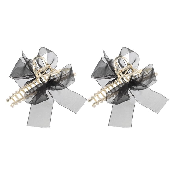WEUVEB 2Pcs Black Mesh Bow Faux Hair Accessory Styling Clips for Girls and Women