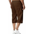 thumbnail image 2 of Men's Cotton Linen Pants 3/4 Quarter Waistband Loose Pant Casual Solid Color Drawstring Cropped Pants with Pockets, 2 of 6