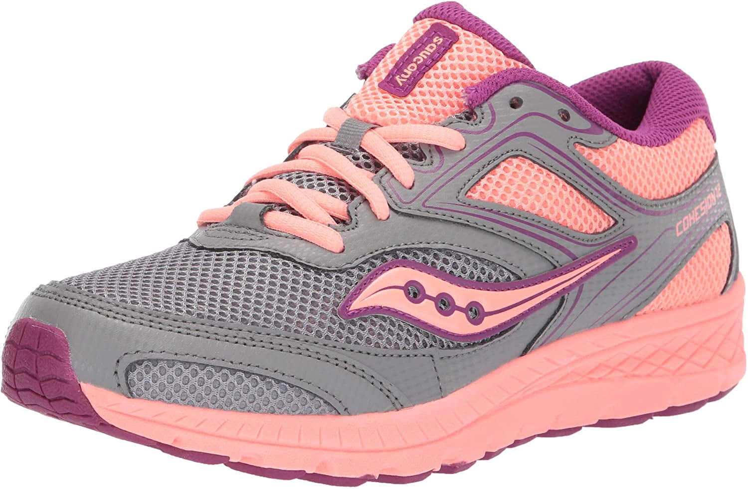 Saucony Girls' Cohesion 12 LTT Sneaker, Grey/Coral, 070 Wide US Big Kid ...