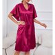 thumbnail image 4 of Mujeres camisón manga corta ropa de dormir V Masajeadores cuello color puro pijama vestido rojo L, 4 of 8