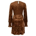 thumbnail image 4 of Ygbgbb Women's Long Sleeved Round Neck Waist Cinched Sleeve Velvet Ruffle Dress (Brown,L), 4 of 7