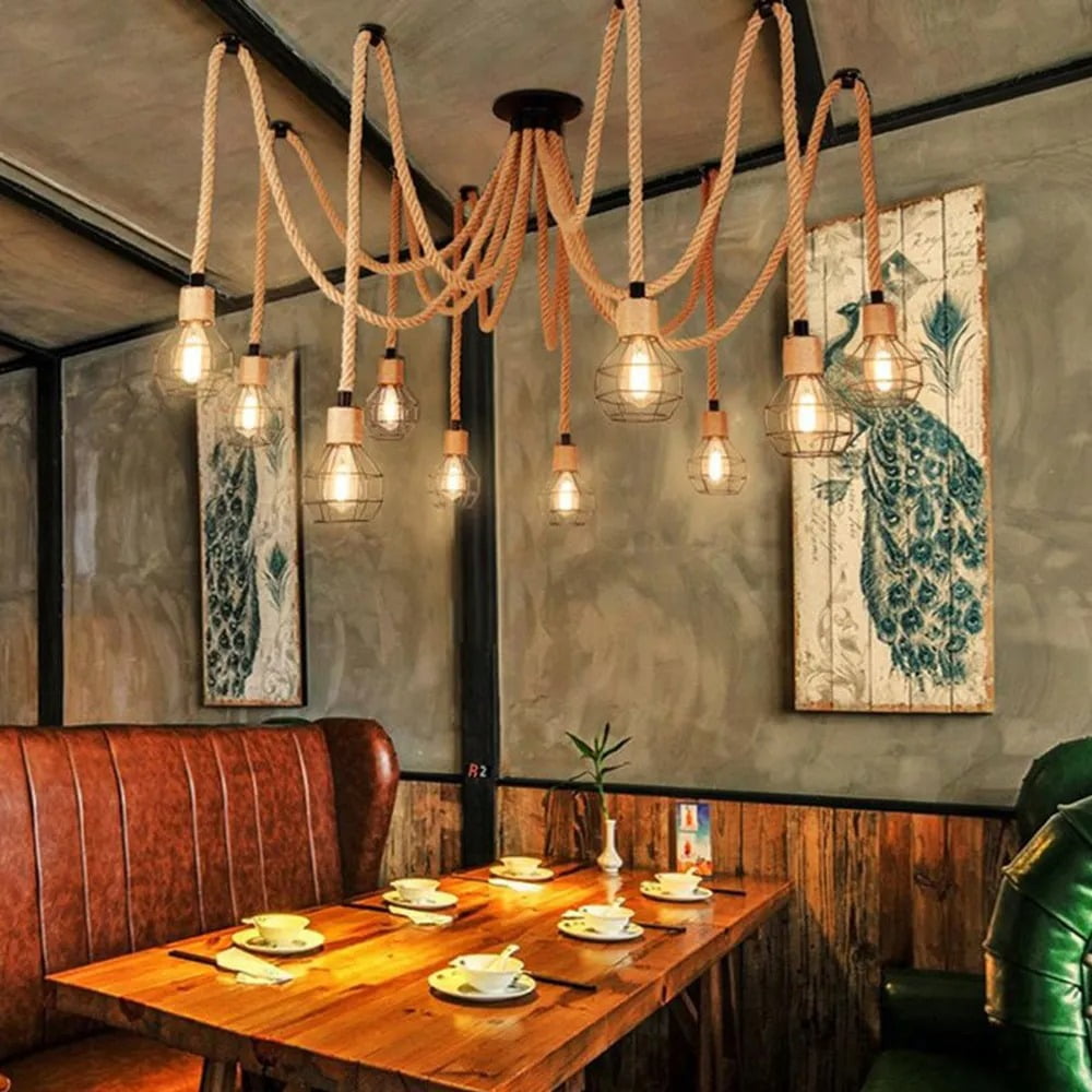 UEEYAC Vintage Hemp Rope Pendant Light Fixture