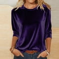 thumbnail image 3 of Women 3/4 Sleeves Tops Three Quarter Length Sleeve Velvet T Shirts Pullover Casual Dressy Velour Tunic Blouses Dark Purple S, 3 of 8