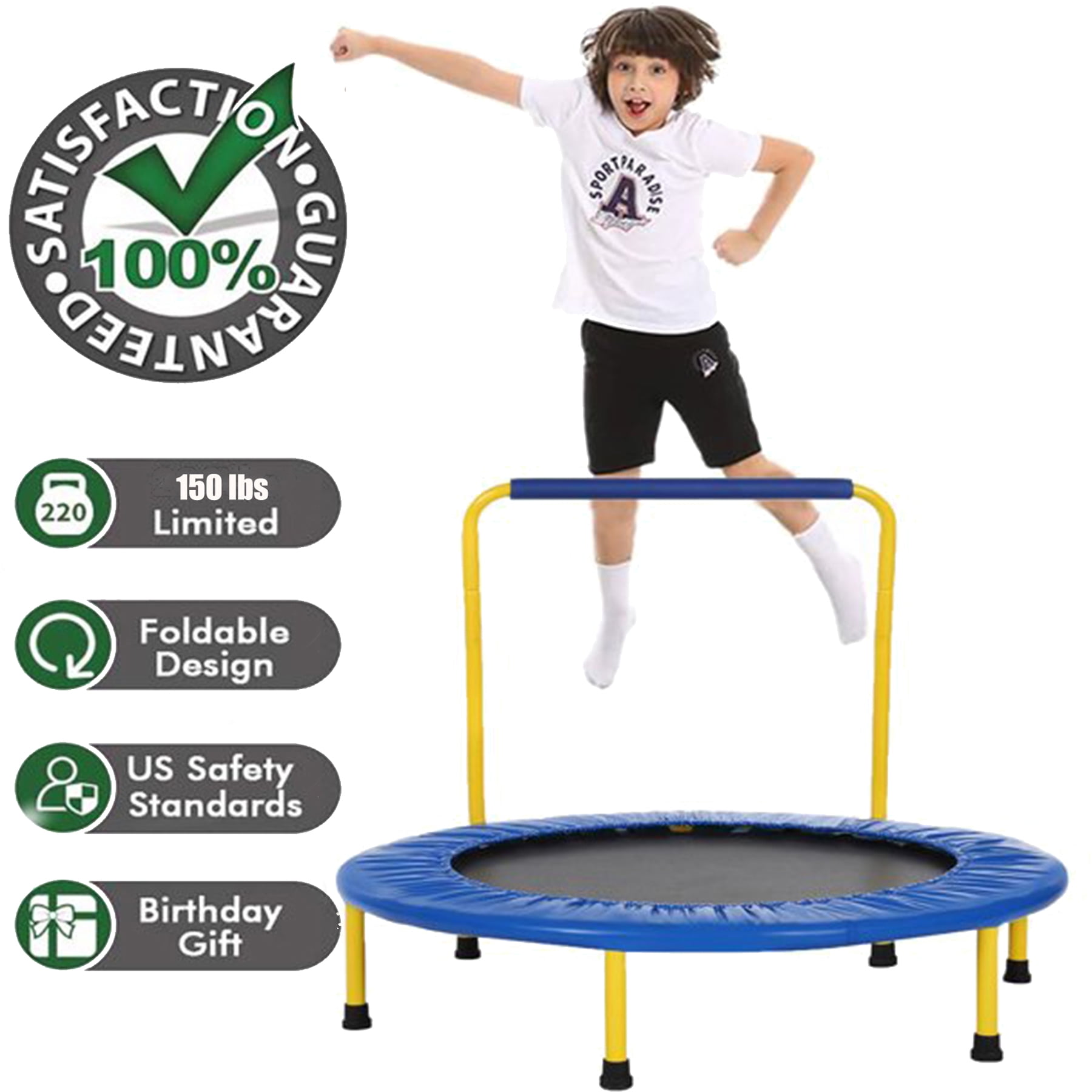 Details about   Foldable Mini Trampoline for Two Kids_Fitness Rebounder+Safety Pad_Entertainment 