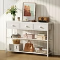 thumbnail image 5 of Furologee White Entryway Table, 38'' Console Sofa Table with 3 Fabric Drawers, Industrial Entry Way Table with Storage Shelves, Display Shelf for Living Room, Hallway, Entrance, Foyer, 5 of 9