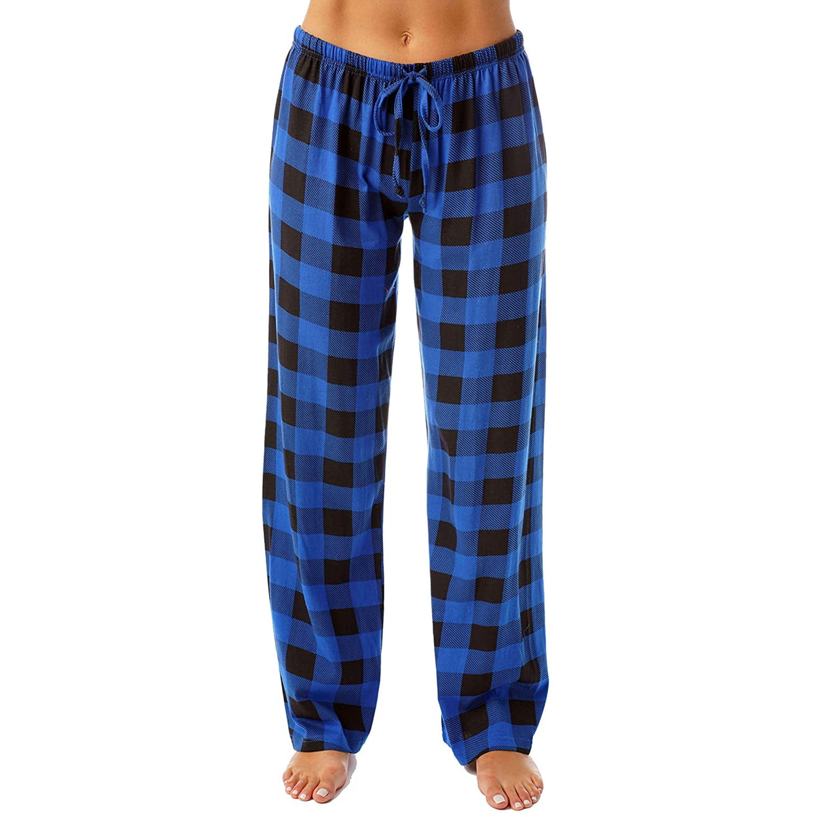 Mens Blue Plaid Flannel Jogger Sleep Pants Pajama Bottoms
