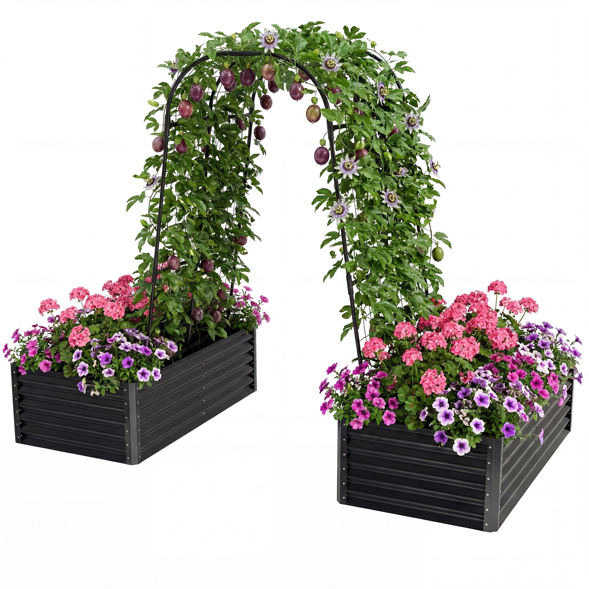 Uforic 2-Pack Galvanized Raised Garden Bed 6x3x1.5ft with Trellis, Gloves, Outdoor Planter Box Black