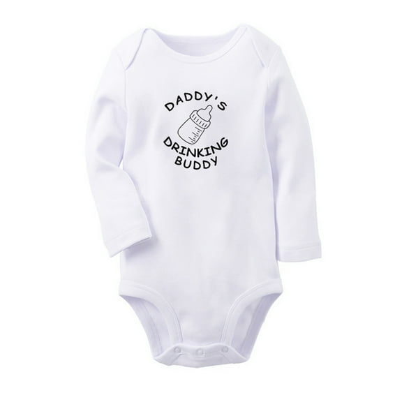 Daddy's Drinking Buddy Funny Rompers, Newborn Baby Unisex Bodysuits, Infant Jumpsuits, Toddler 0-12 Months Kids Long Sleeves Oufits (White, 6-12 Months)