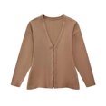 thumbnail image 1 of TRAF-suéter tipo cárdigan de punto ajustado con gancho frontal para mujer, cuello en V, mangas largas, dobladillo dividido lateral, ropa de abrigo femenina, Tops elegantes, moda, 1 of 5