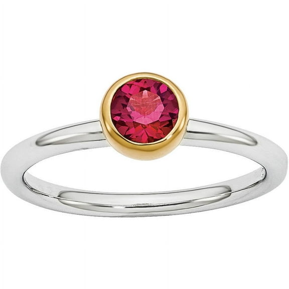 Created Ruby Sterling Silver with Gold-Plate Ring
