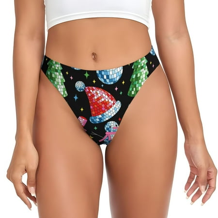 Rateoe Disco Mirror Ball Snowman Pattern Seamless Women Underwear Thongs No Show Ladies Thong No Line Breathable Comfortable Panties Undies for Women-3X-Large