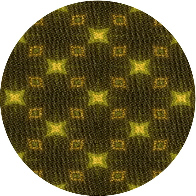 Ahgly Company Machine Washable Indoor Round Transitional Dark Yellow Green Area Rugs, 5' Round
