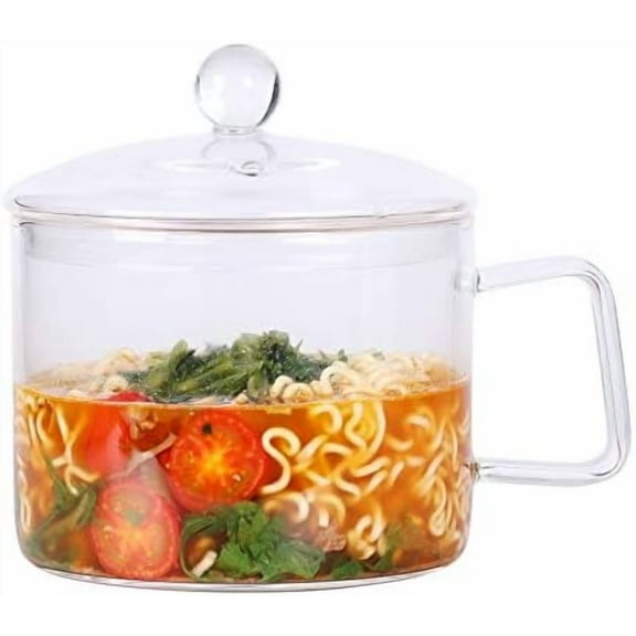 Mini Sized Glass Bowl with Lid and Handle, 44 FL OZ/1.4L for Noodles, Pasta, Soup, Cereals, Fruits, BPA Free, Microwave Dishwasher Oven$$Home Decor, Kitchen, & Other