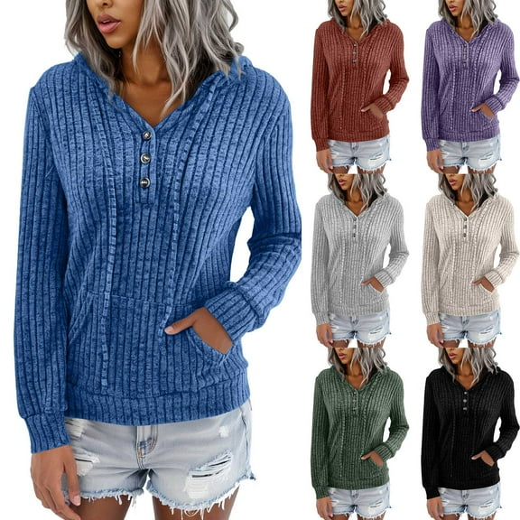 idosla Womens Sweaters Fashion Hoodies Long Sleeve Tops Casual Sweatshirts Fall Outfits Pullover Winter Clothes 2025 (Grey, M)