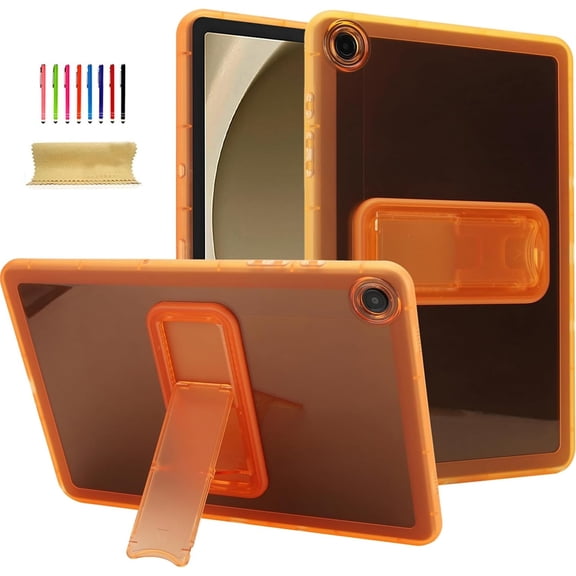 Rugged Case for Samsung Galaxy Tab A9/A11 8.7 Inch (SM-X110/X115/X117/X130/X133/X135), Heavy Duty Shockproof Hybrid Translucent PC TPU Protective Back Slim Cover with Kickstand,Orange