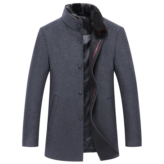 QHFBli Regular Fit Mens Trench Coat Men's Stand Woolen Coat Business Casual Winter Thickened Warm Grey XXL