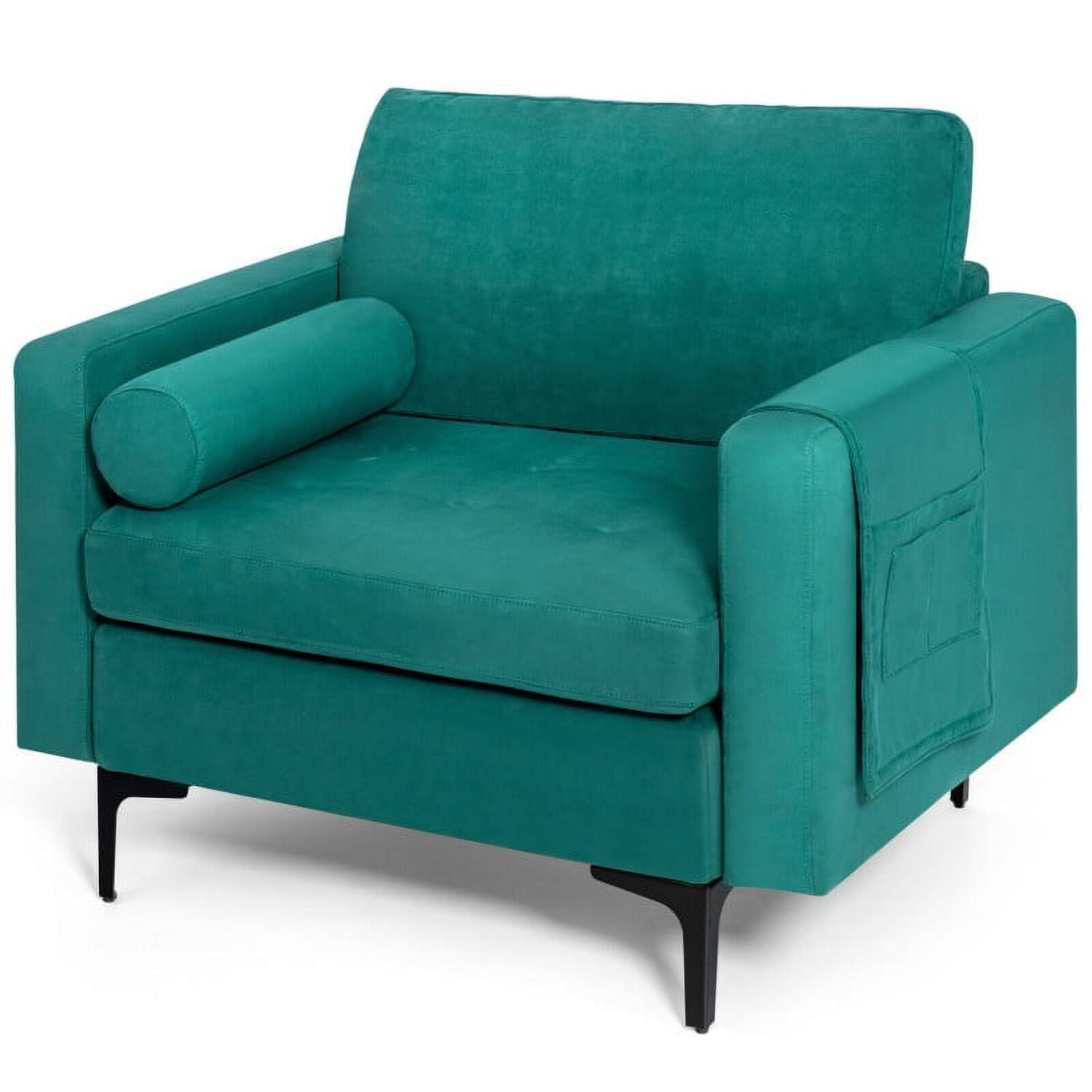 Finihen Upholstered Accent Chair, Modern Accent Chair with Bolster and Side Storage Pocket, for Living Room, Bedroom, Teal