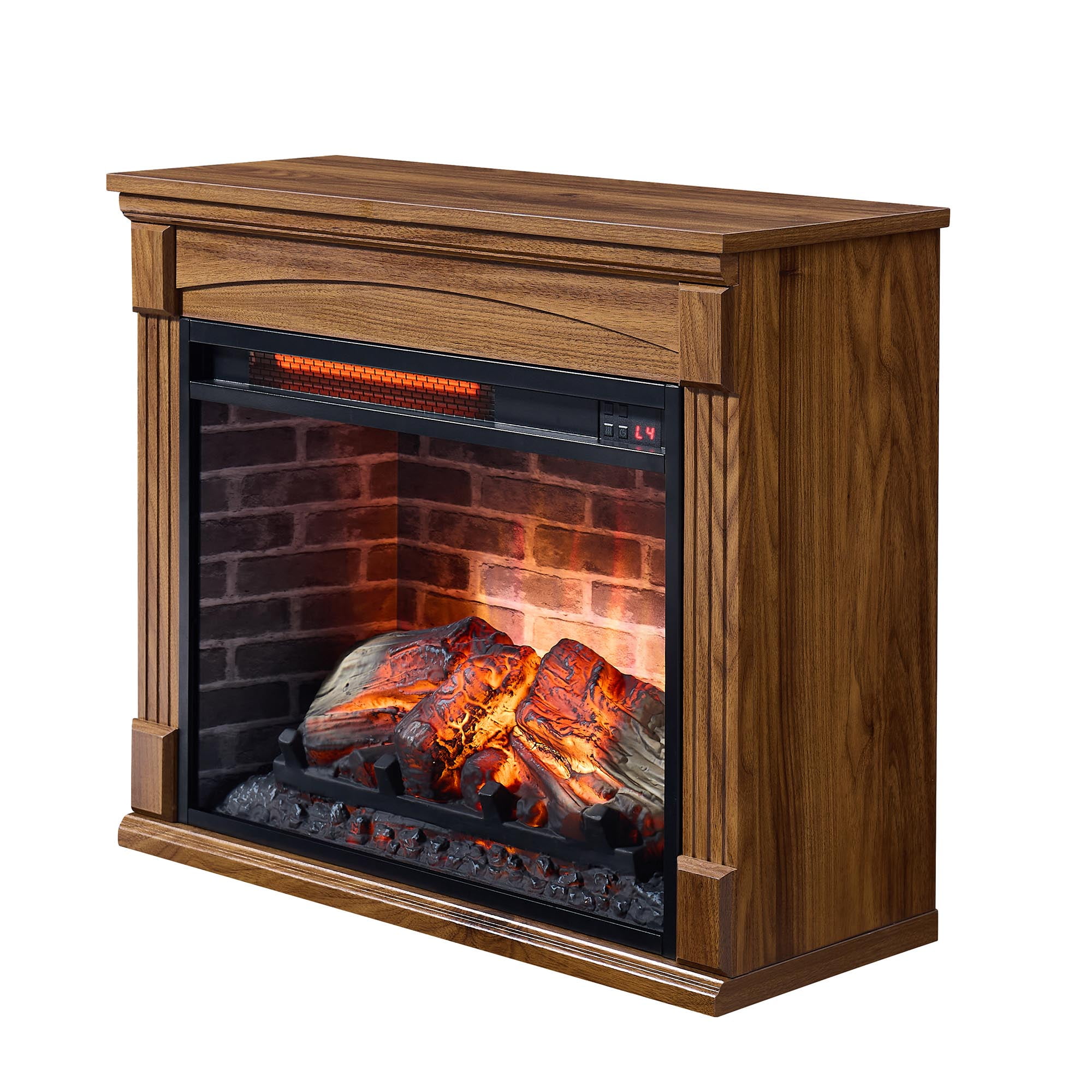 CQSXDA Realistic Flame Effect Antique Black 28" Free-Standing Mantel Electric Fireplace Heater Caster Wheel
