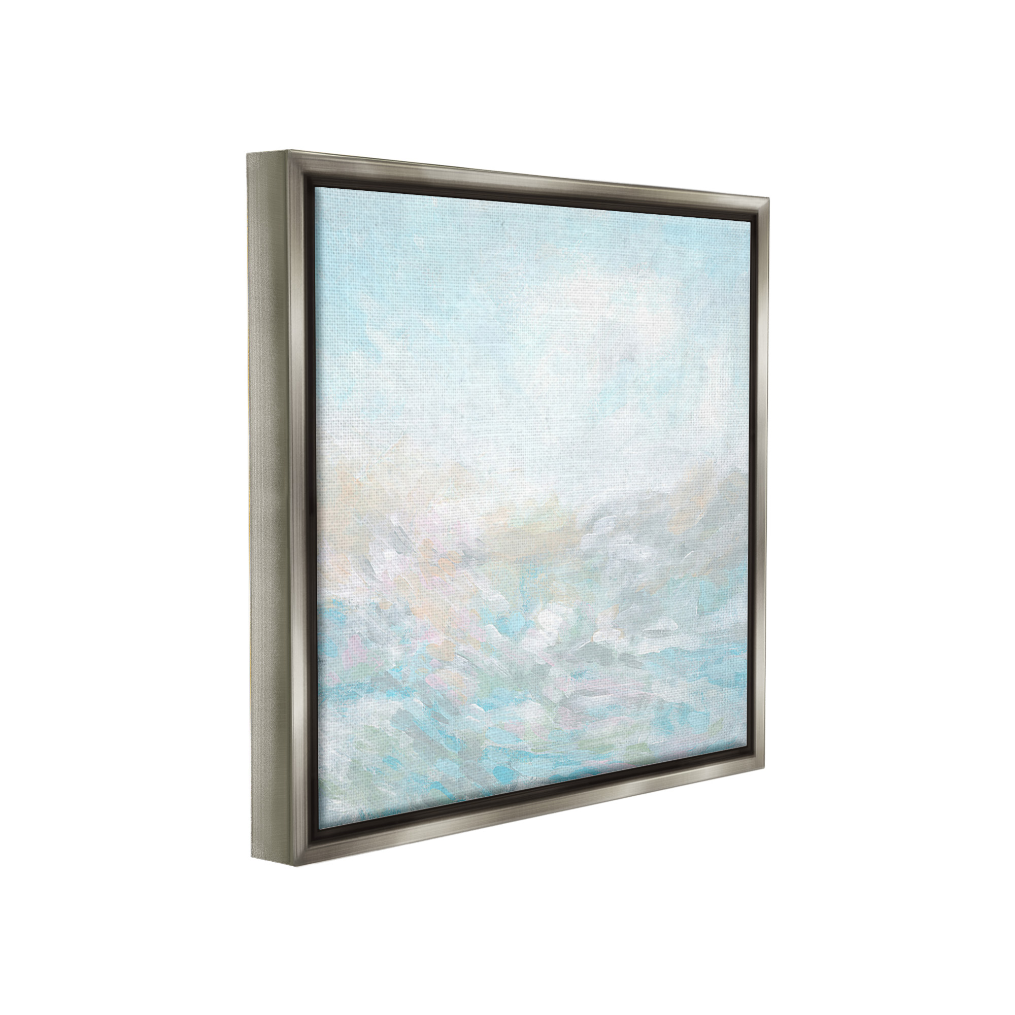 Stupell Industries Blue Abstract Waves Abstract Painting Gray Floater Framed Canvas Art Print Wall Art, 18 x 18